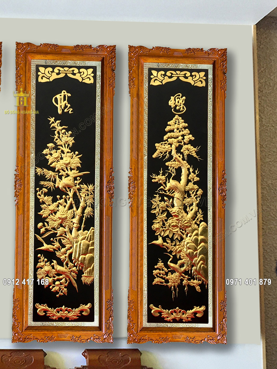 tranh đồng tứ qu&yacute; d&aacute;t v&agrave;ng